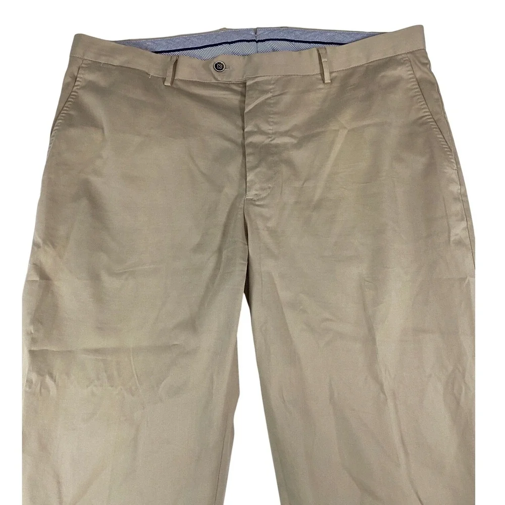 Peter Millar Collection Perfect Poplin Mens Tan Khaki Pants Size 38 Silk‎ Cotton
